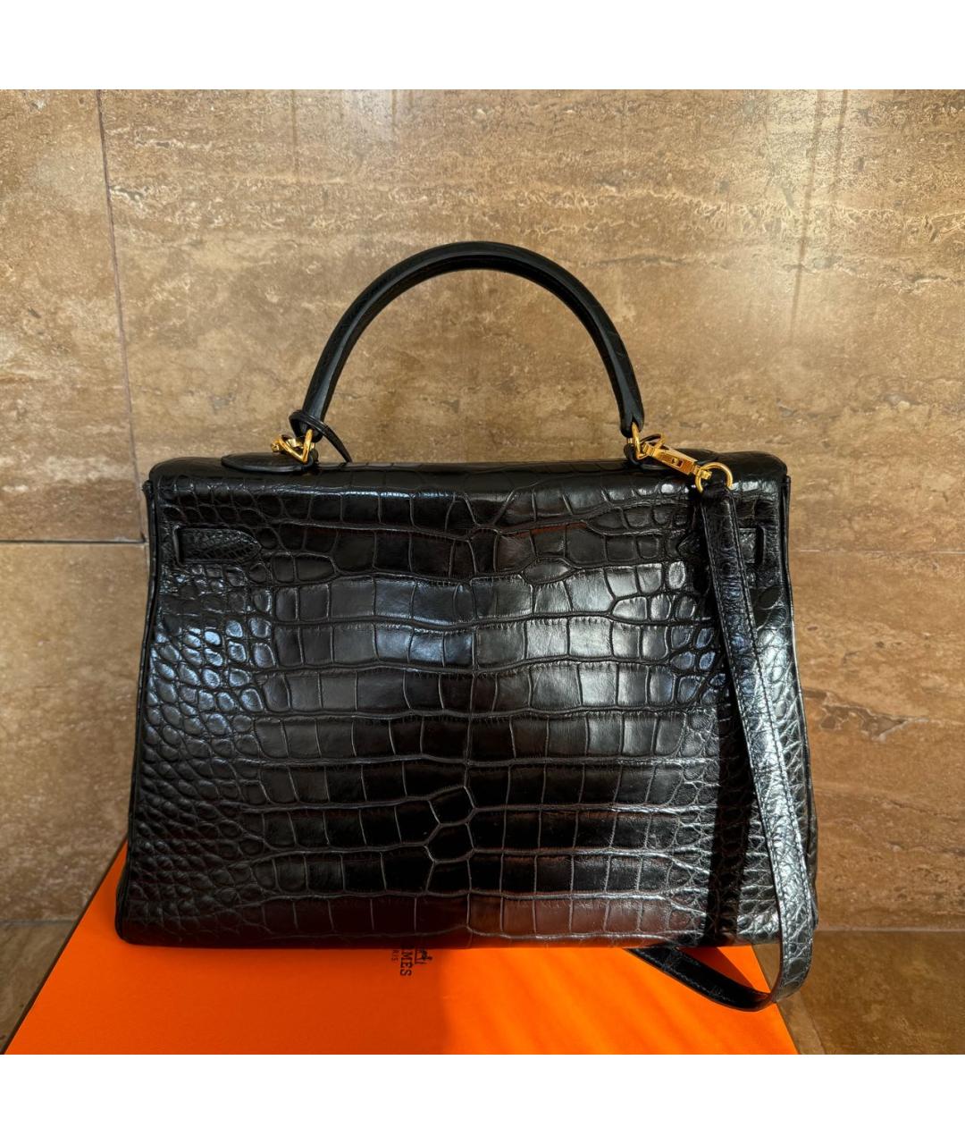 HERMES Черная сумка с короткими ручками из экзотической кожи, фото 3