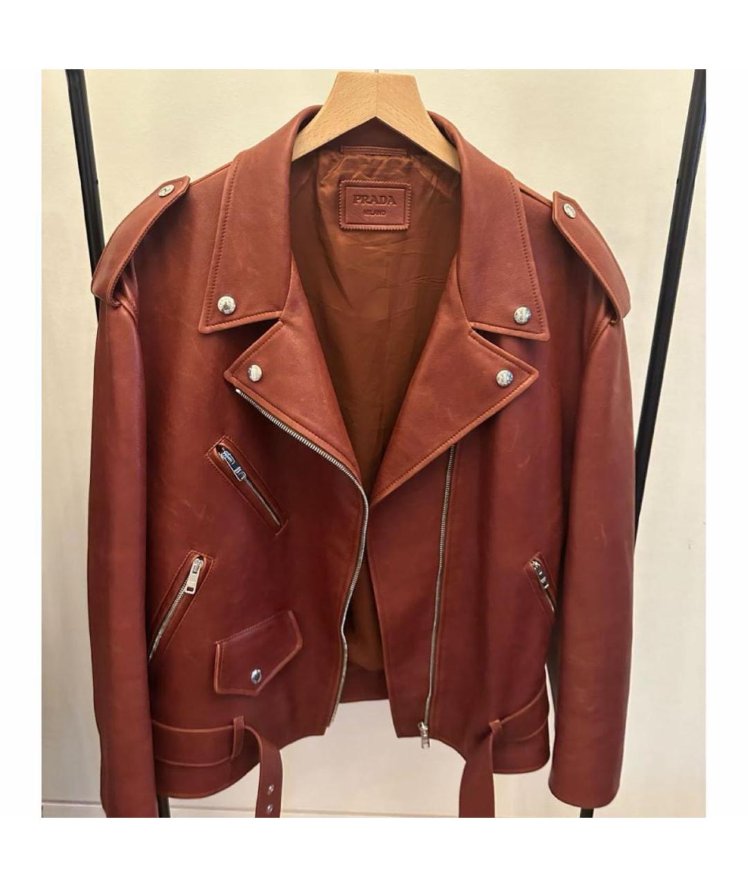PRADA Коричневая кожаная куртка, фото 3