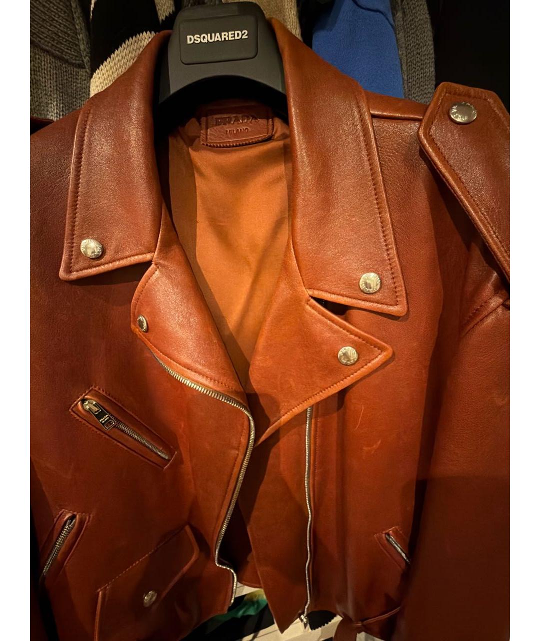 PRADA Коричневая кожаная куртка, фото 7