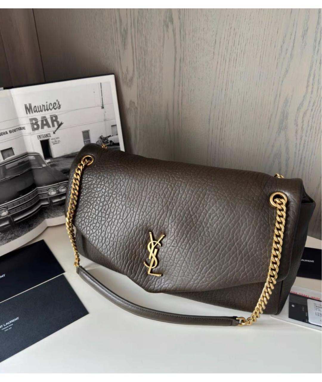 SAINT LAURENT Хаки кожаная сумка через плечо, фото 6