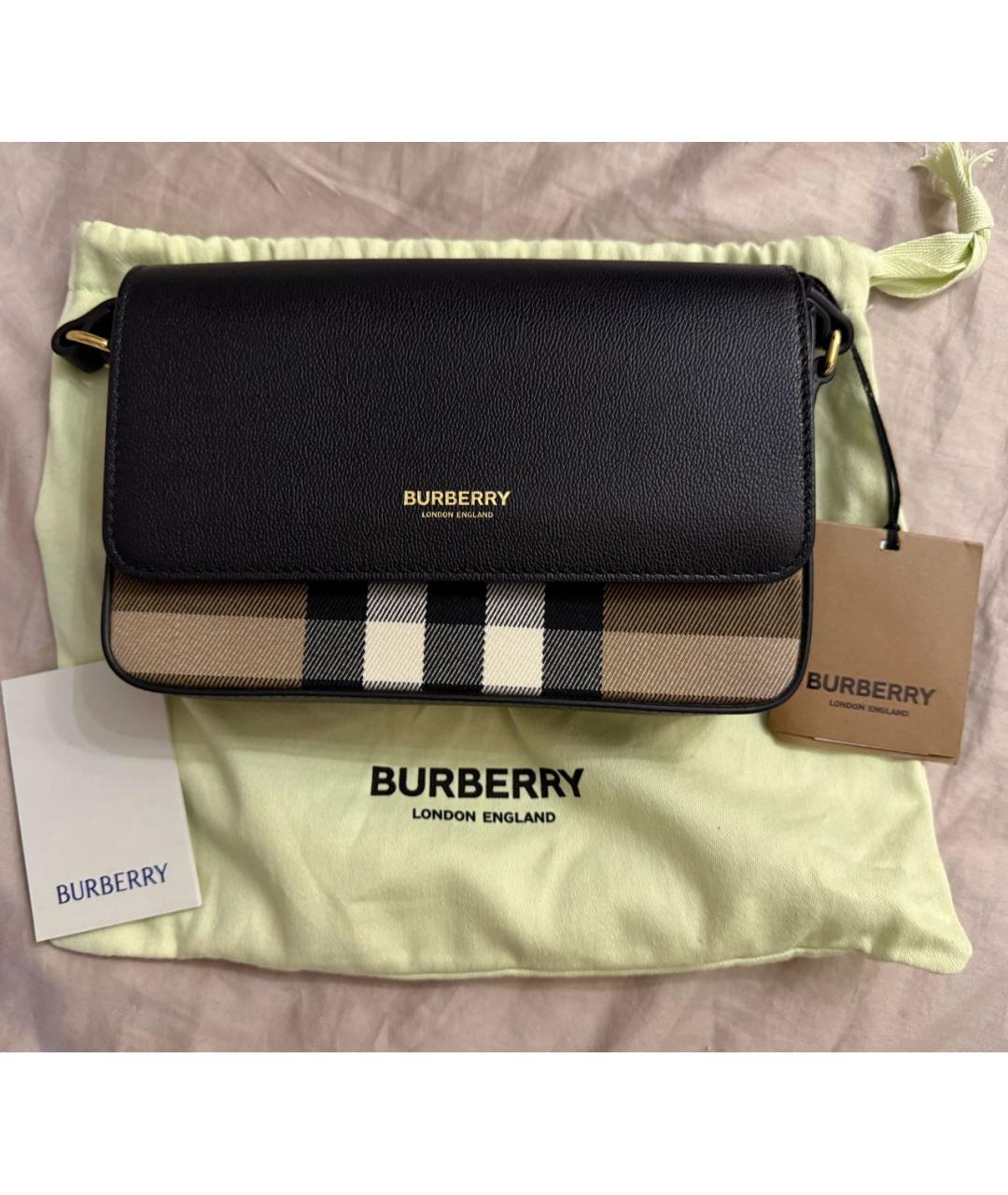 BURBERRY Черная кожаная сумка с короткими ручками, фото 2