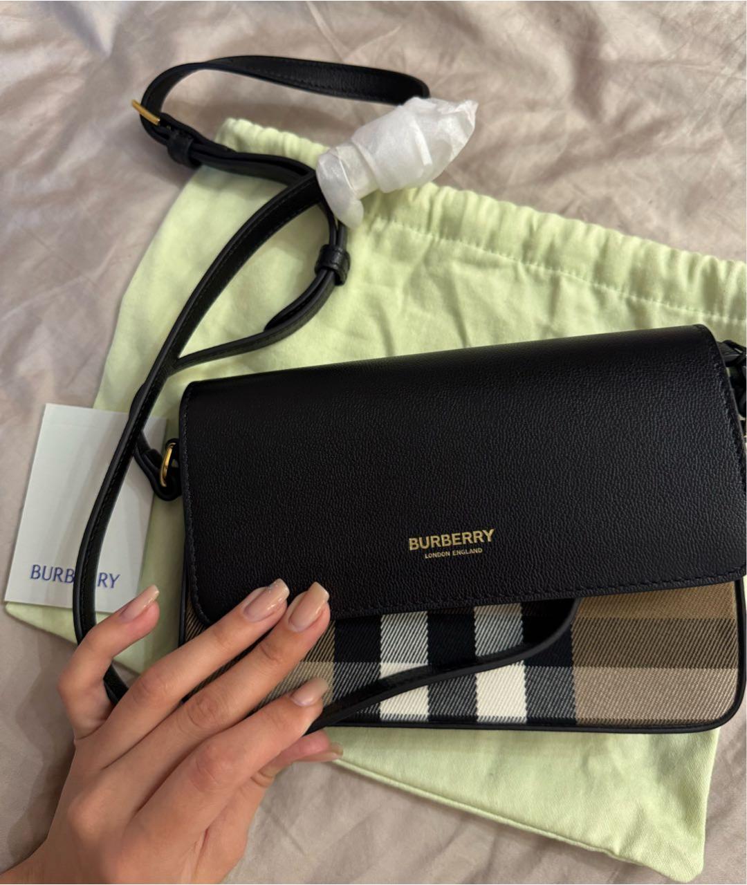 BURBERRY Черная кожаная сумка с короткими ручками, фото 5