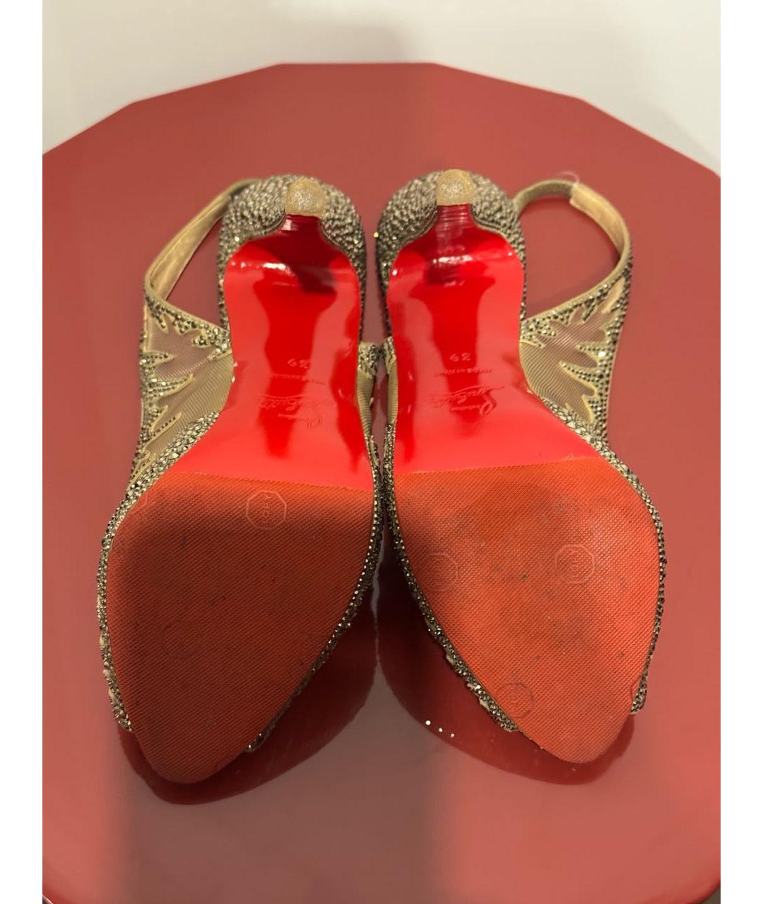 CHRISTIAN LOUBOUTIN Бежевые текстильные босоножки, фото 8