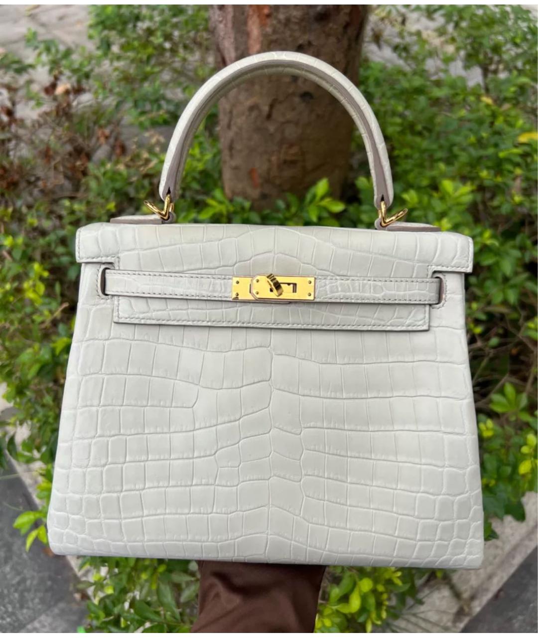 HERMES Белая кожаная сумка с короткими ручками, фото 5