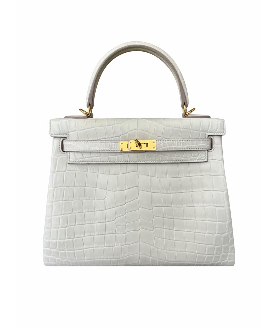 HERMES Белая кожаная сумка с короткими ручками, фото 1