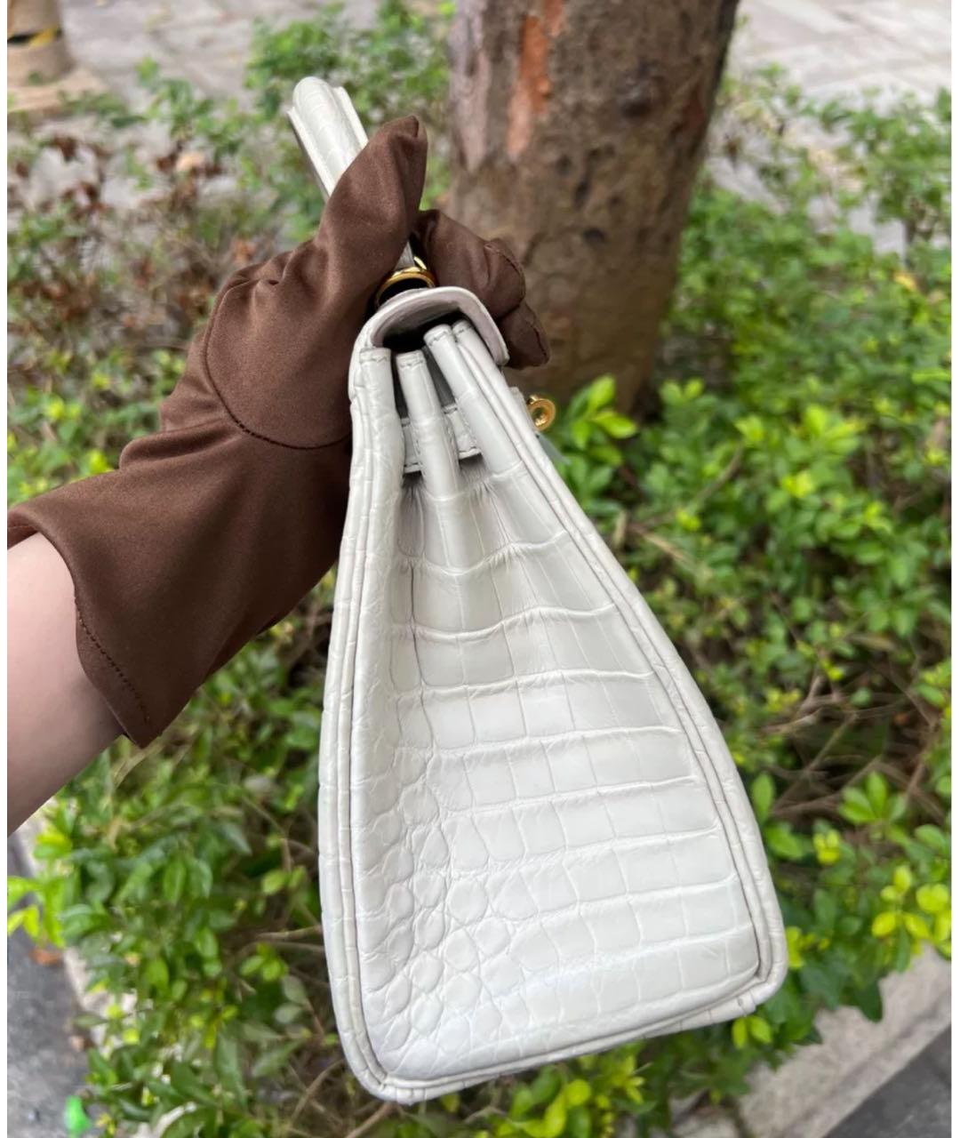 HERMES Белая кожаная сумка с короткими ручками, фото 3