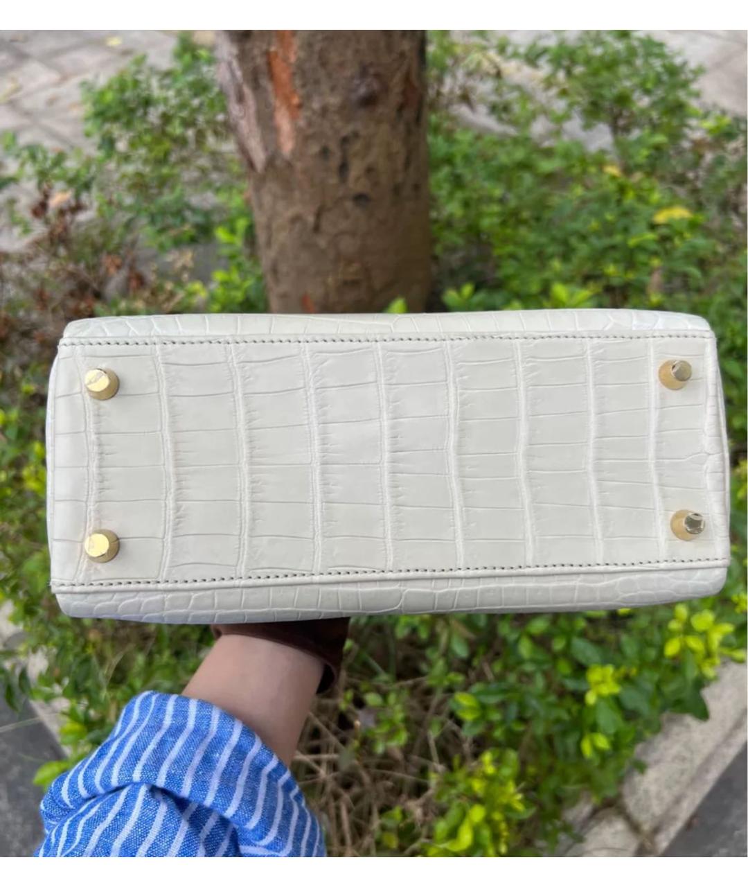 HERMES Белая кожаная сумка с короткими ручками, фото 4