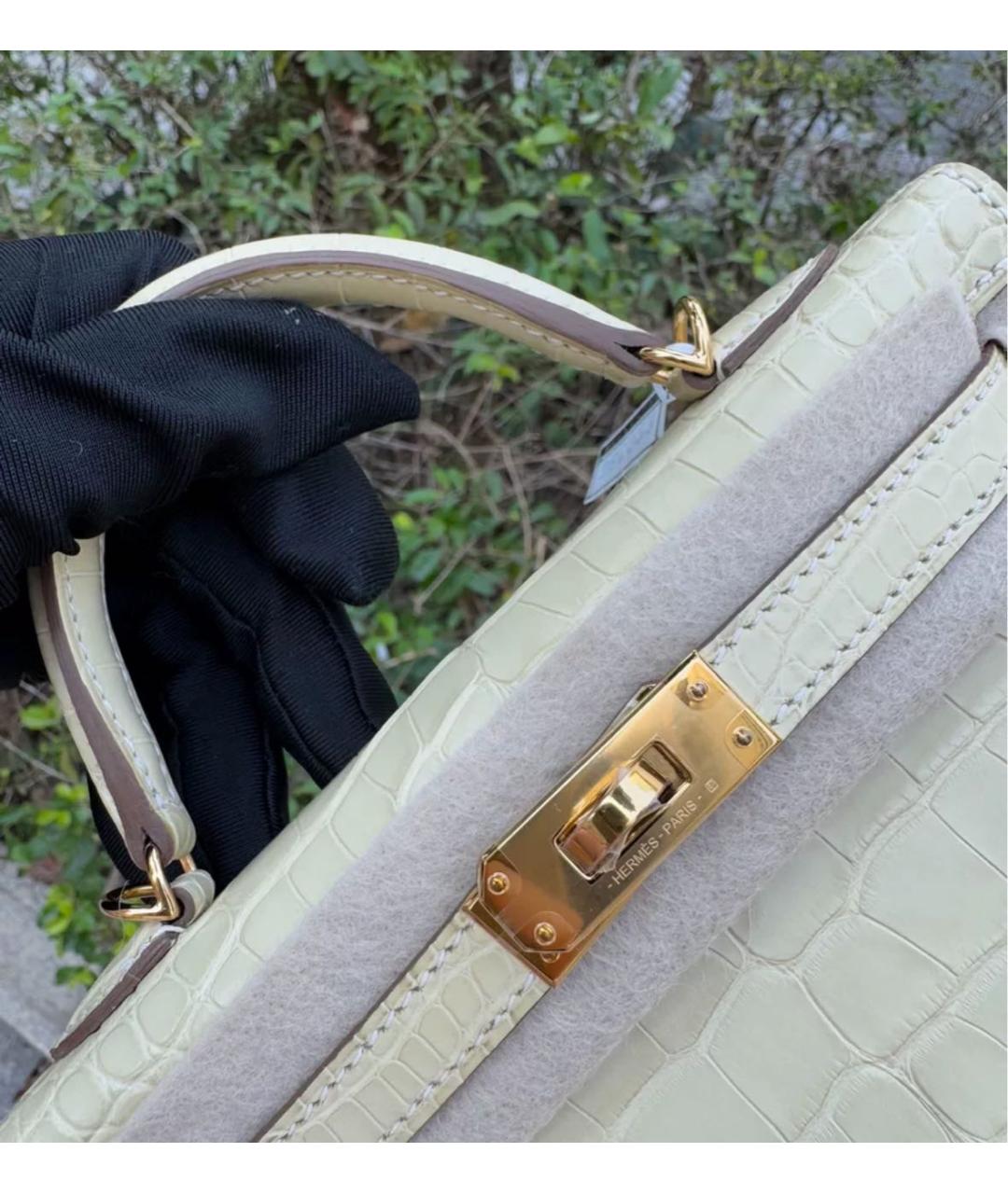 HERMES Белая кожаная сумка с короткими ручками, фото 5