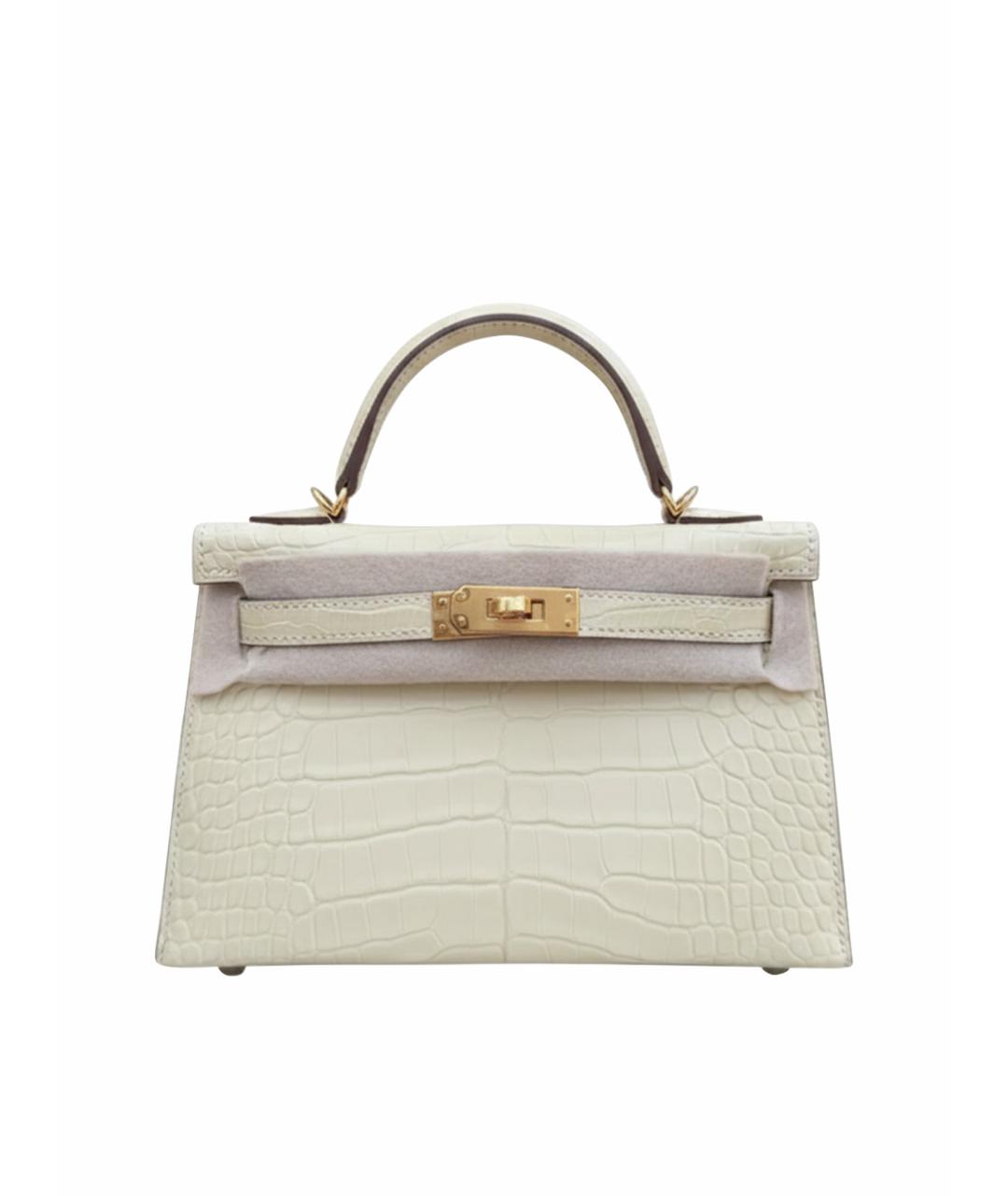 HERMES Белая кожаная сумка с короткими ручками, фото 1