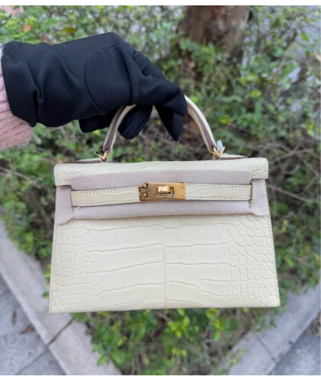 HERMES Белая кожаная сумка с короткими ручками, фото 6