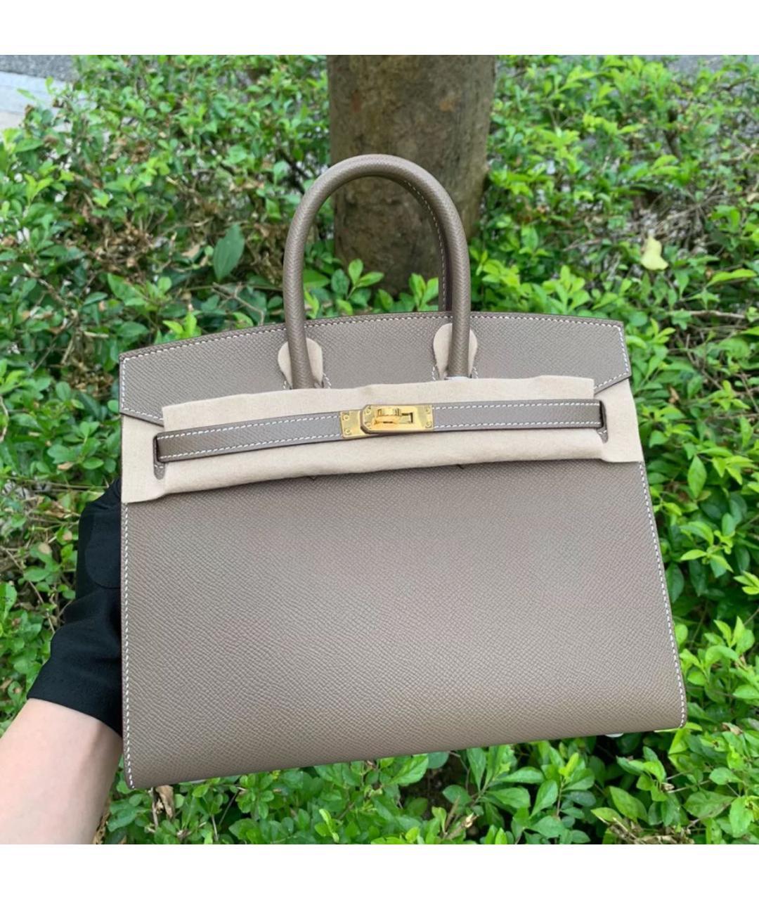 HERMES Серая кожаная сумка с короткими ручками, фото 6