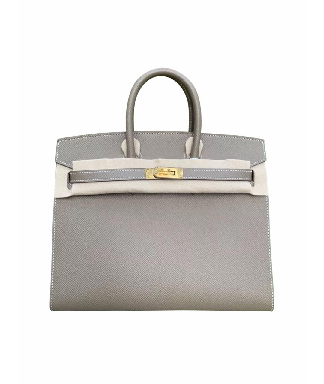 HERMES Серая кожаная сумка с короткими ручками, фото 1