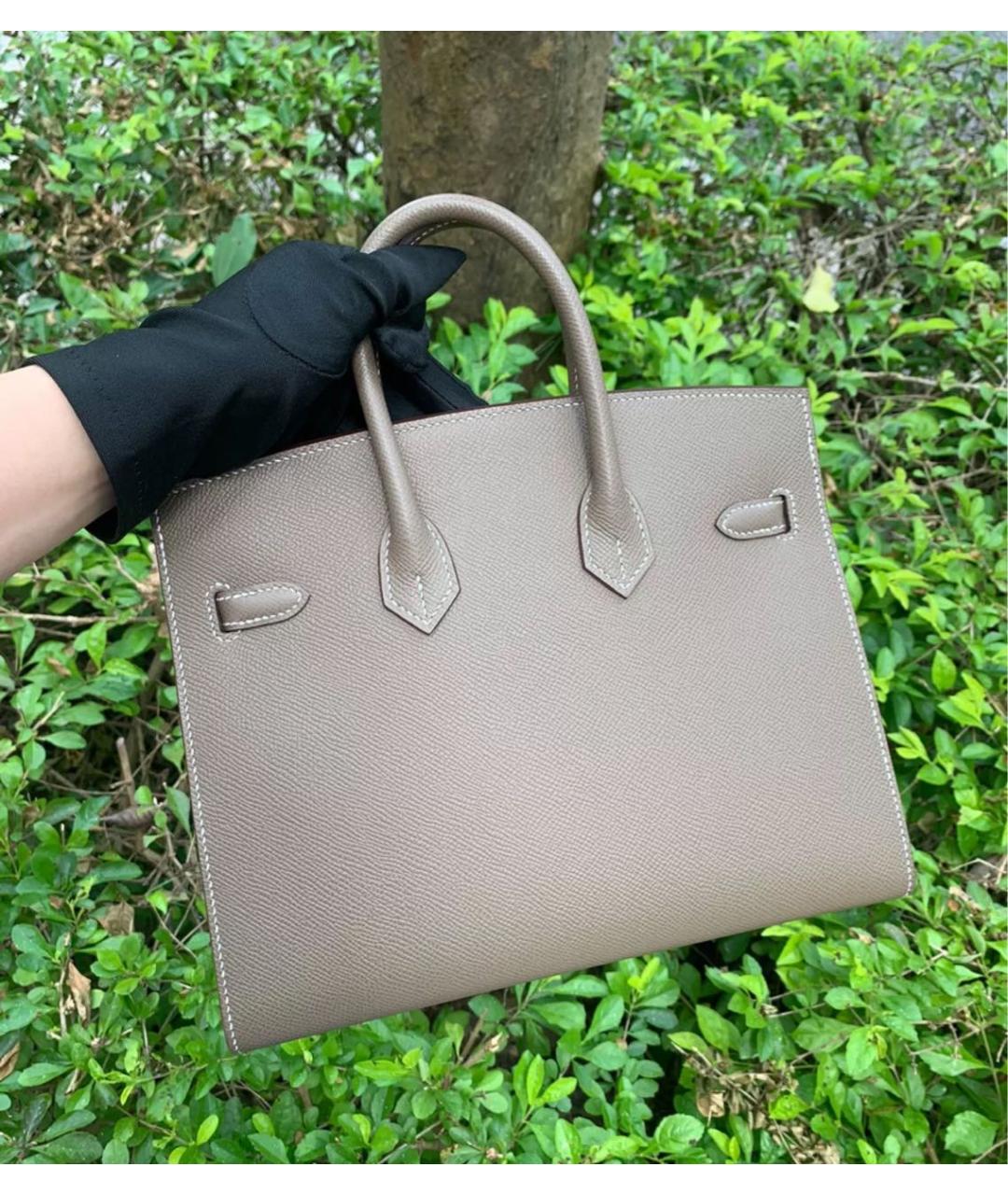 HERMES Серая кожаная сумка с короткими ручками, фото 2
