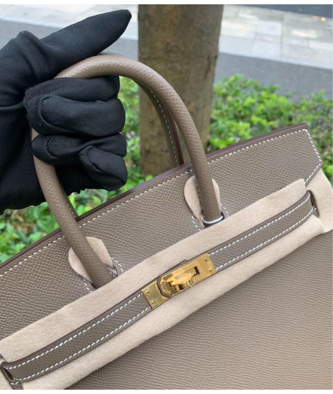 HERMES Серая кожаная сумка с короткими ручками, фото 5