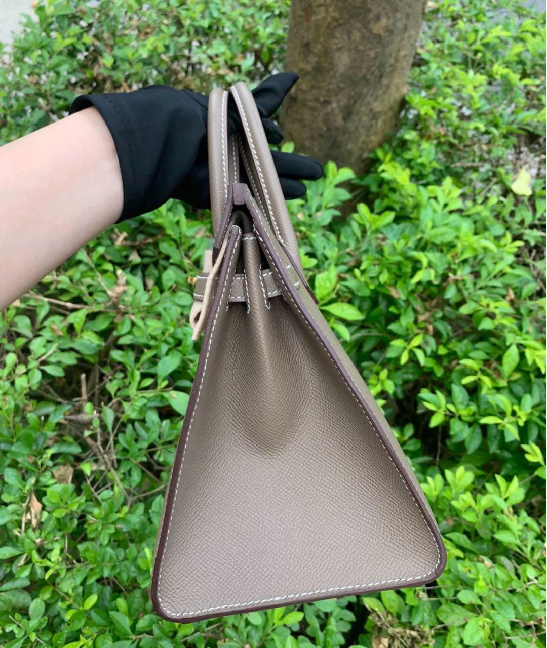 HERMES Серая кожаная сумка с короткими ручками, фото 4