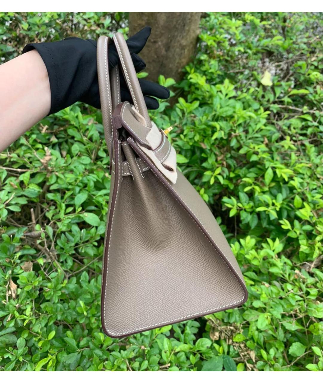 HERMES Серая кожаная сумка с короткими ручками, фото 3