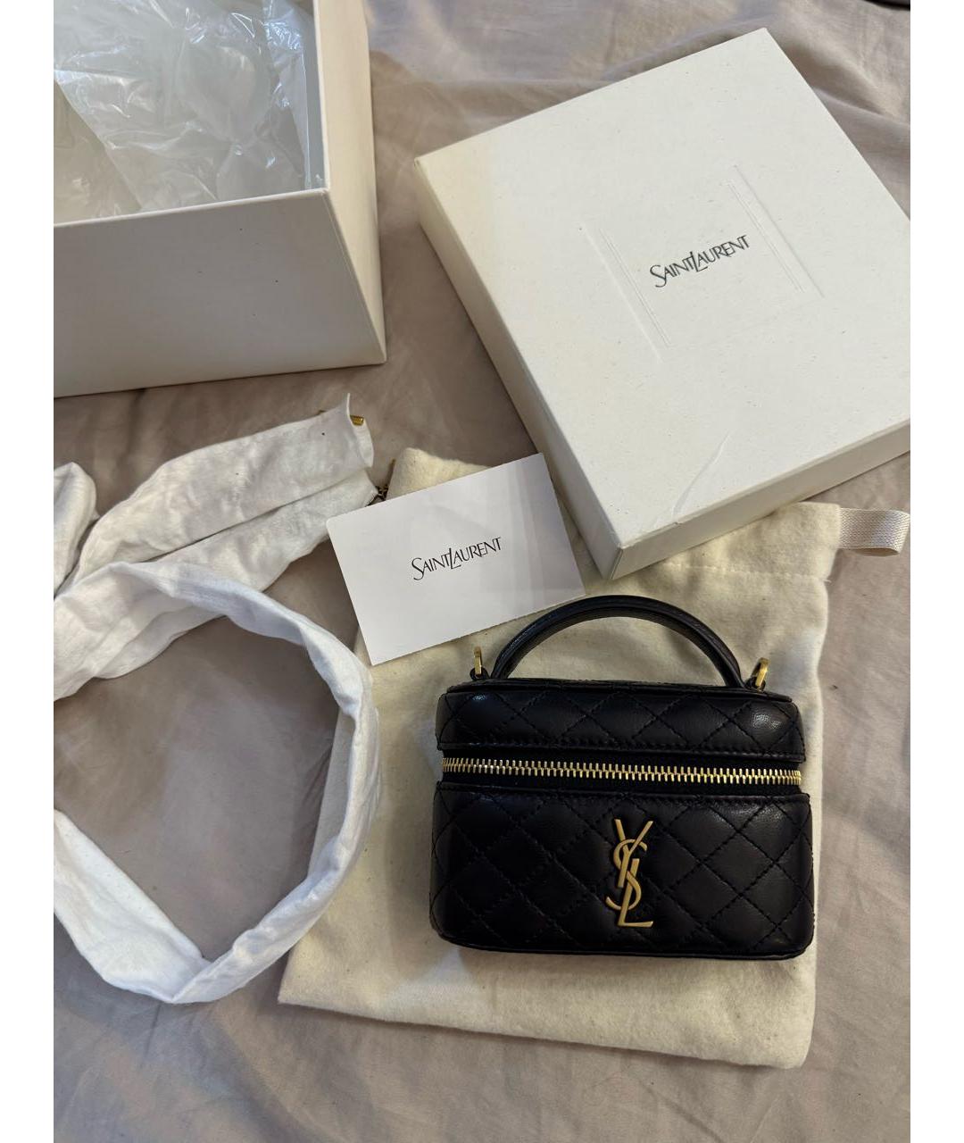 SAINT LAURENT Черная кожаная сумка с короткими ручками, фото 2