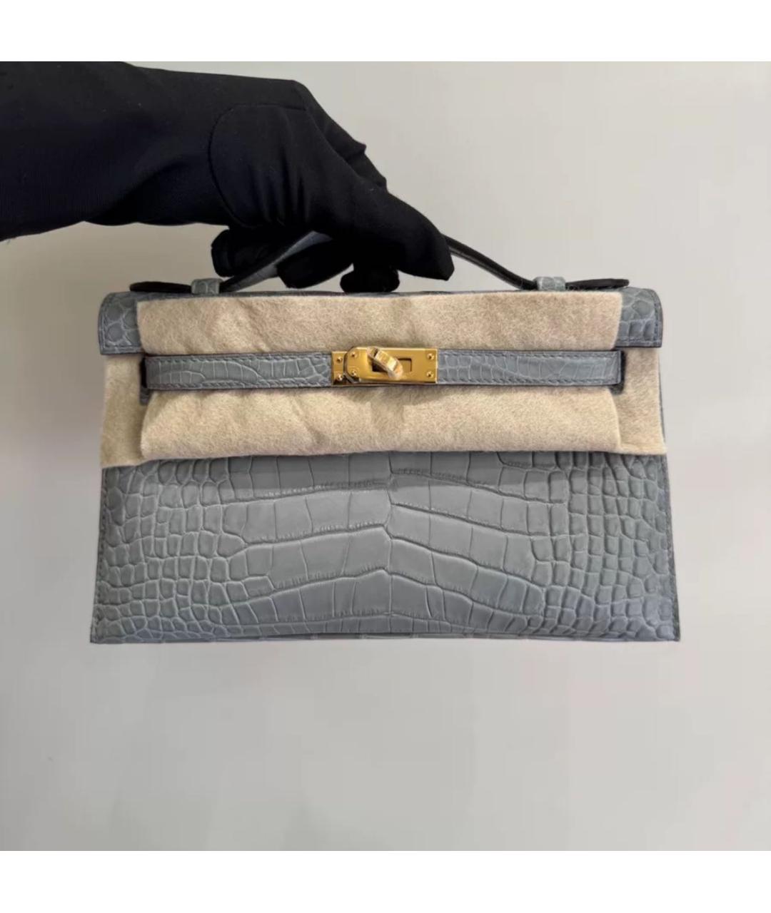 HERMES Голубая кожаная сумка с короткими ручками, фото 5