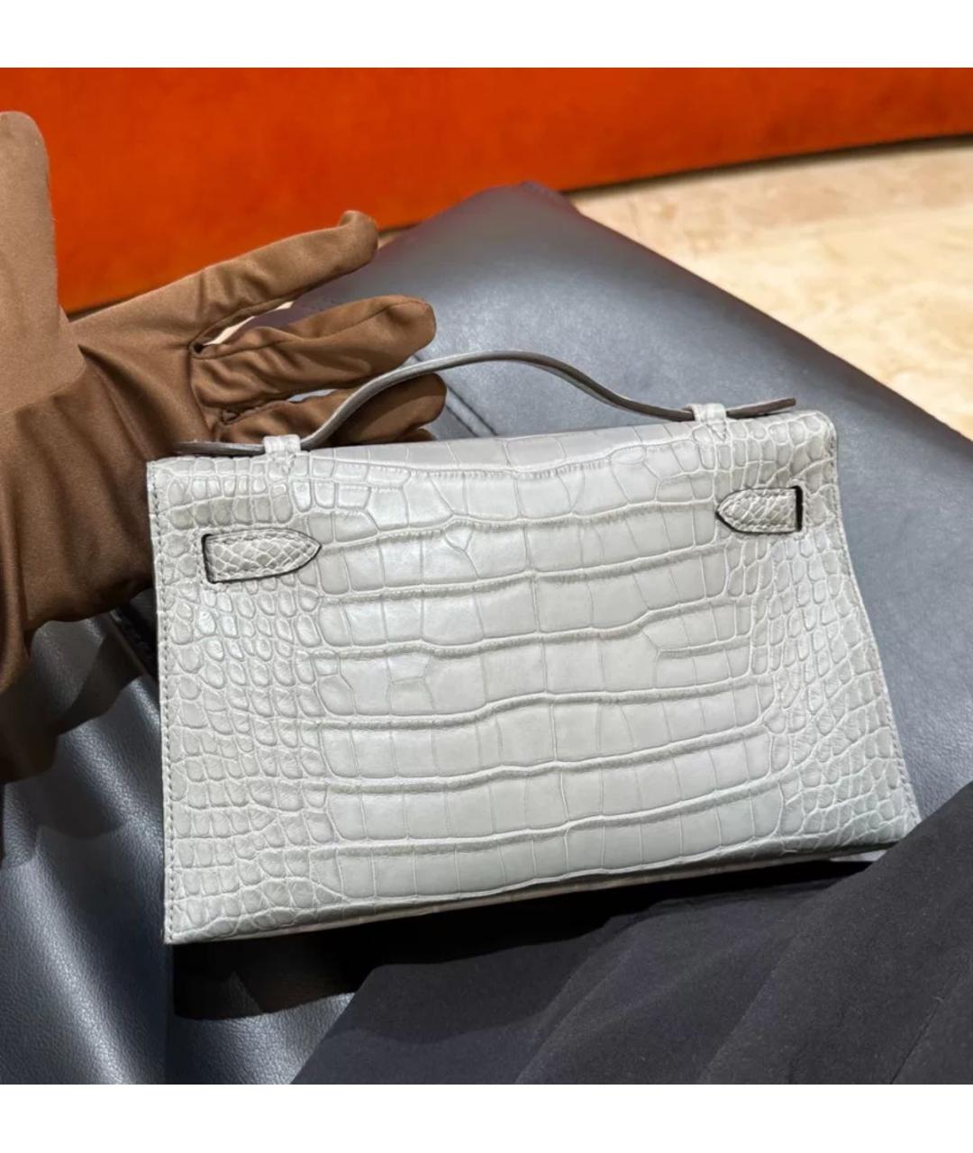 HERMES Голубая кожаная сумка с короткими ручками, фото 3