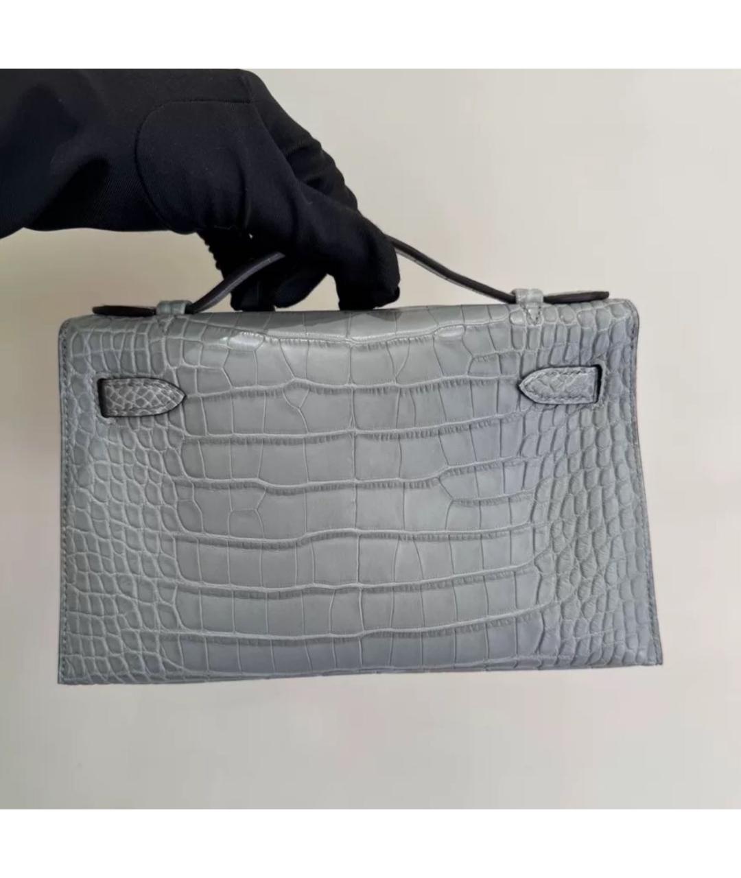 HERMES Голубая кожаная сумка с короткими ручками, фото 4