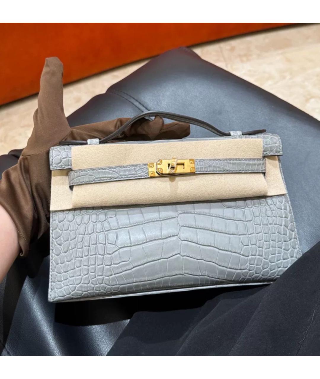 HERMES Голубая кожаная сумка с короткими ручками, фото 2