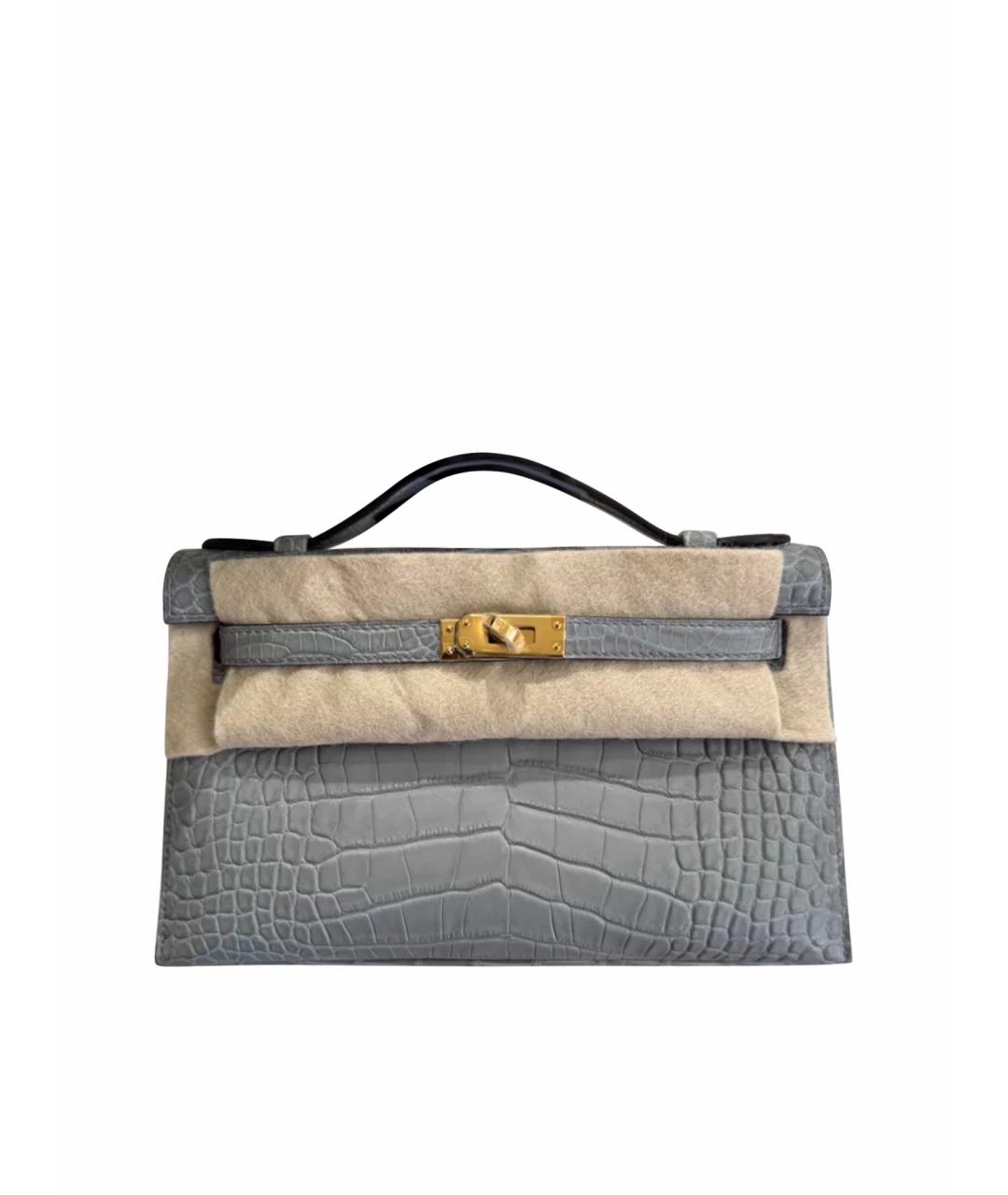 HERMES Голубая кожаная сумка с короткими ручками, фото 1