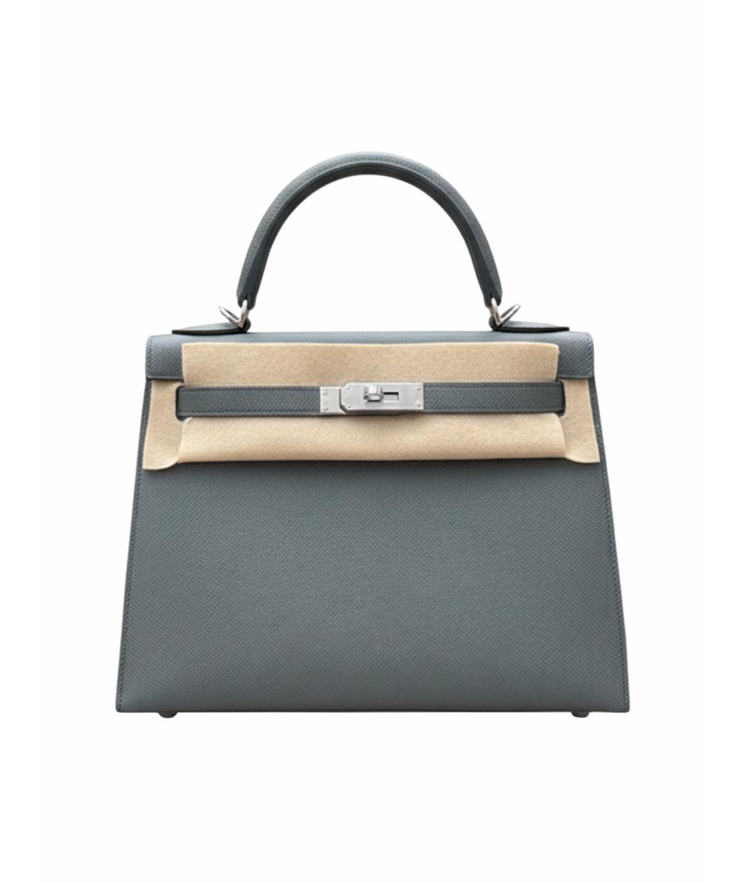 HERMES Серая кожаная сумка с короткими ручками, фото 1