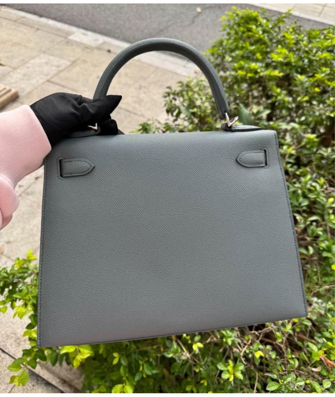 HERMES Серая кожаная сумка с короткими ручками, фото 2