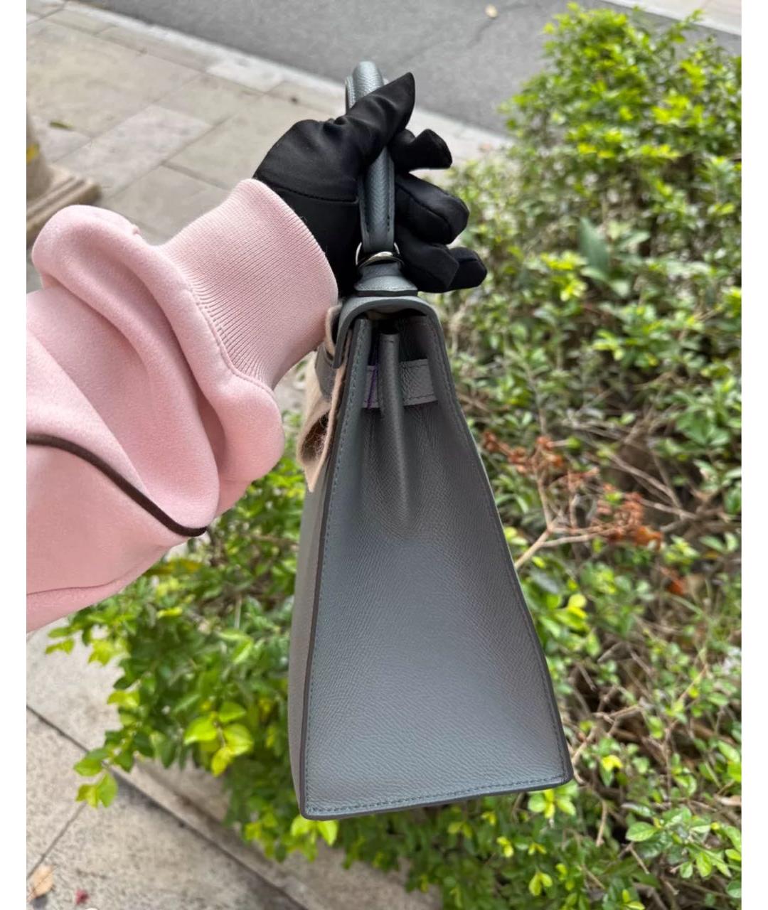 HERMES Серая кожаная сумка с короткими ручками, фото 3