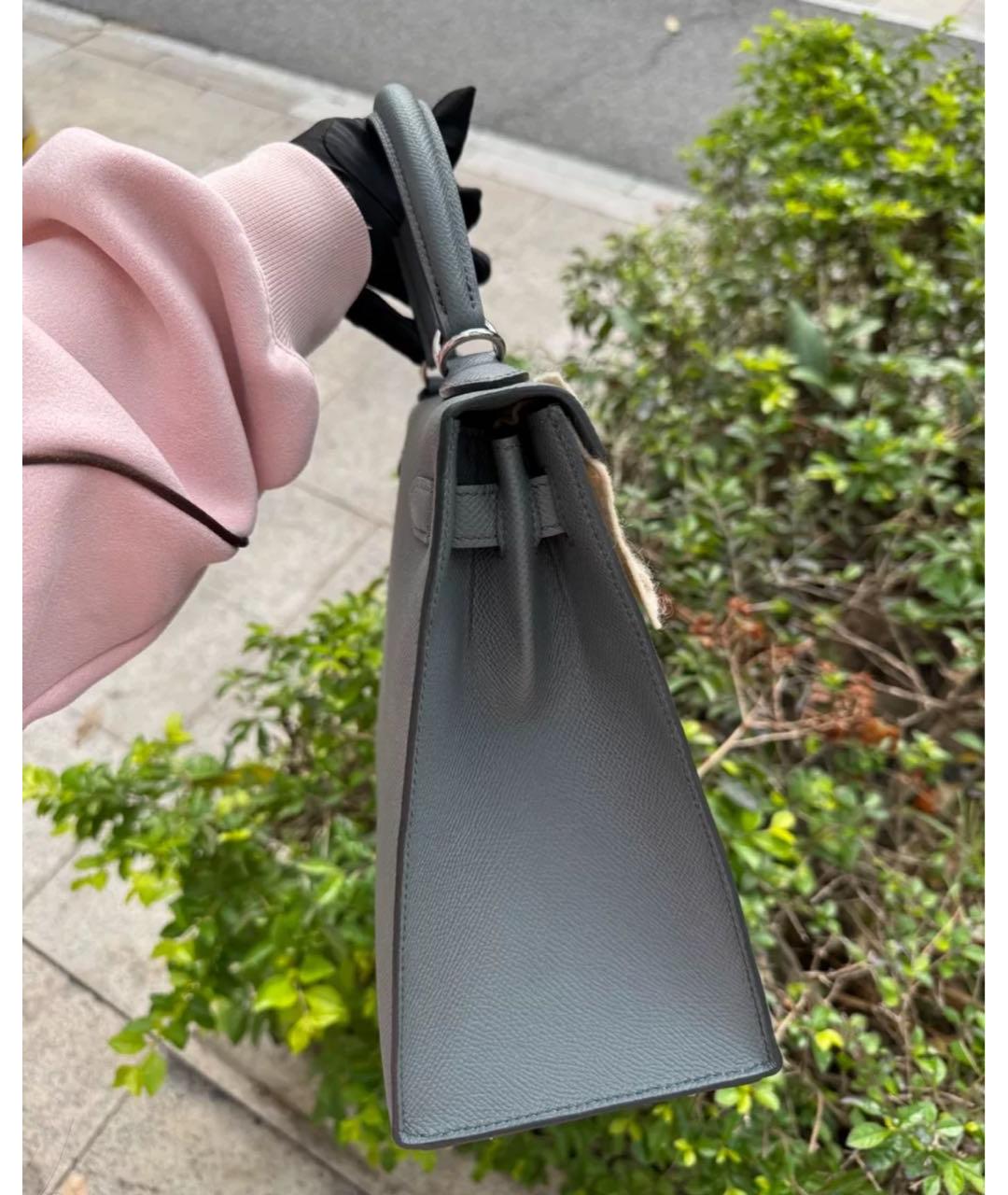 HERMES Серая кожаная сумка с короткими ручками, фото 4