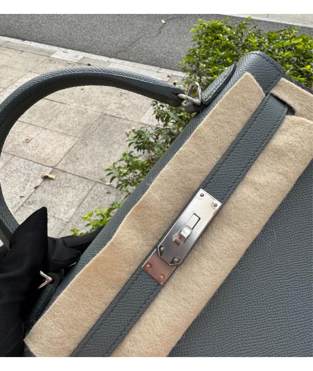 HERMES Серая кожаная сумка с короткими ручками, фото 5