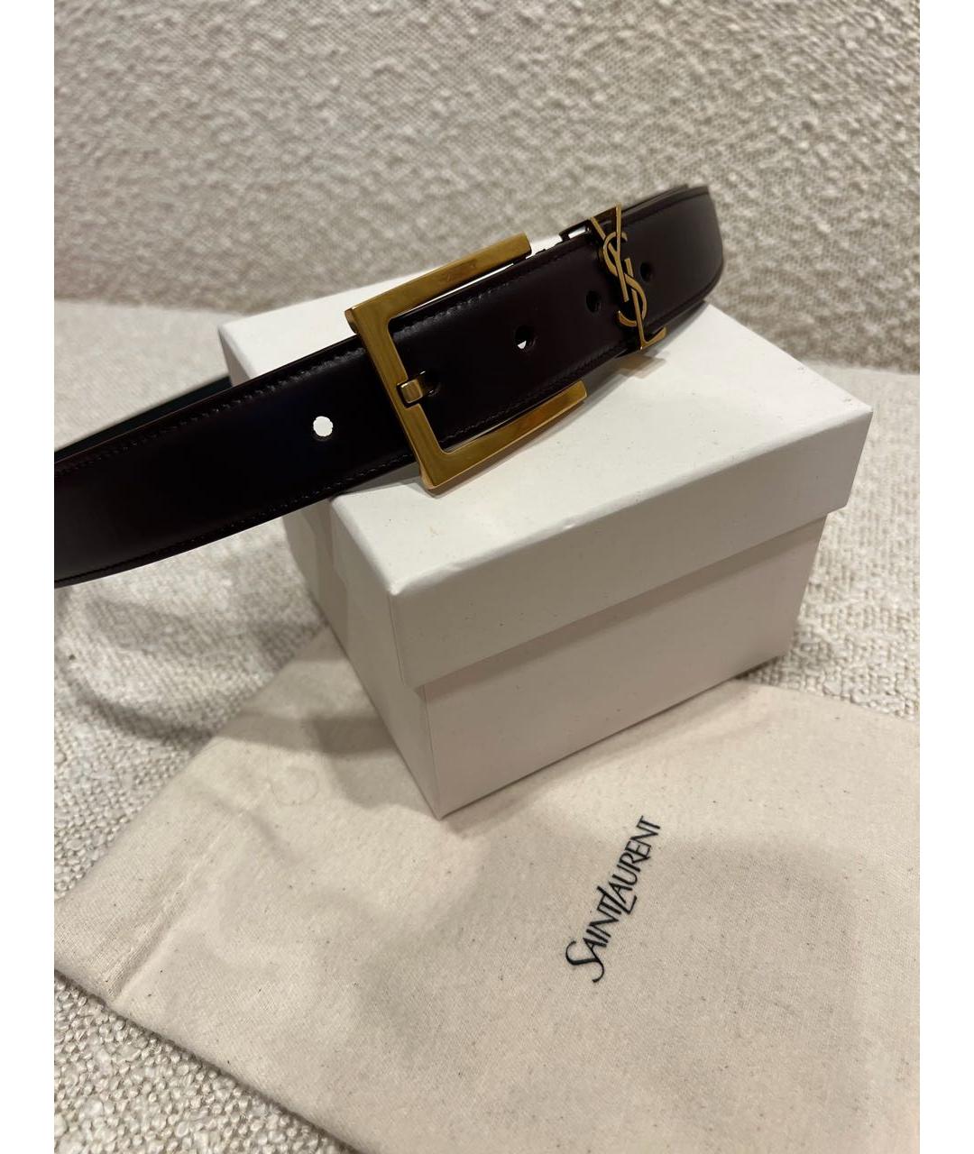 SAINT LAURENT Бордовый кожаный ремень, фото 2