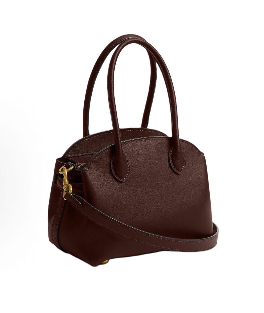 COACH Коричневая кожаная сумка с короткими ручками, фото 2