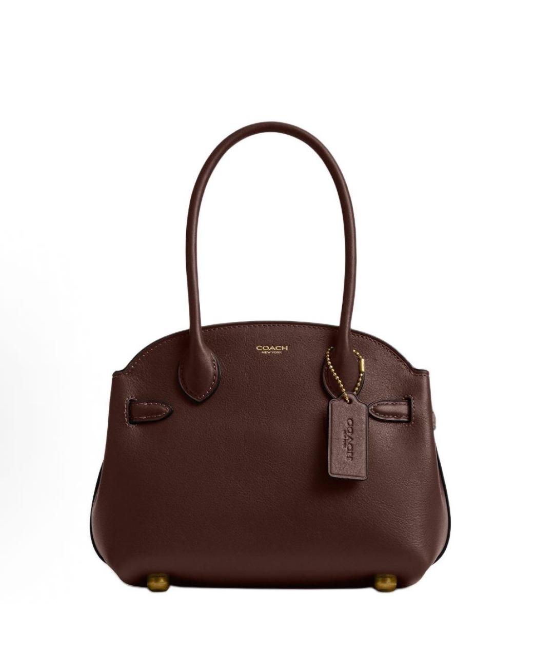 COACH Коричневая кожаная сумка с короткими ручками, фото 9