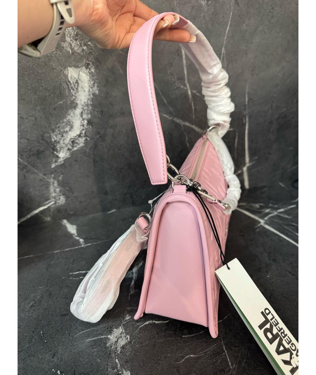KARL LAGERFELD Розовая кожаная сумка через плечо, фото 2
