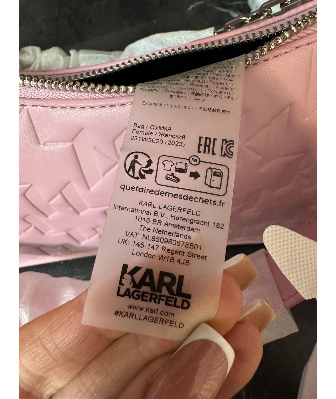 KARL LAGERFELD Розовая кожаная сумка через плечо, фото 5
