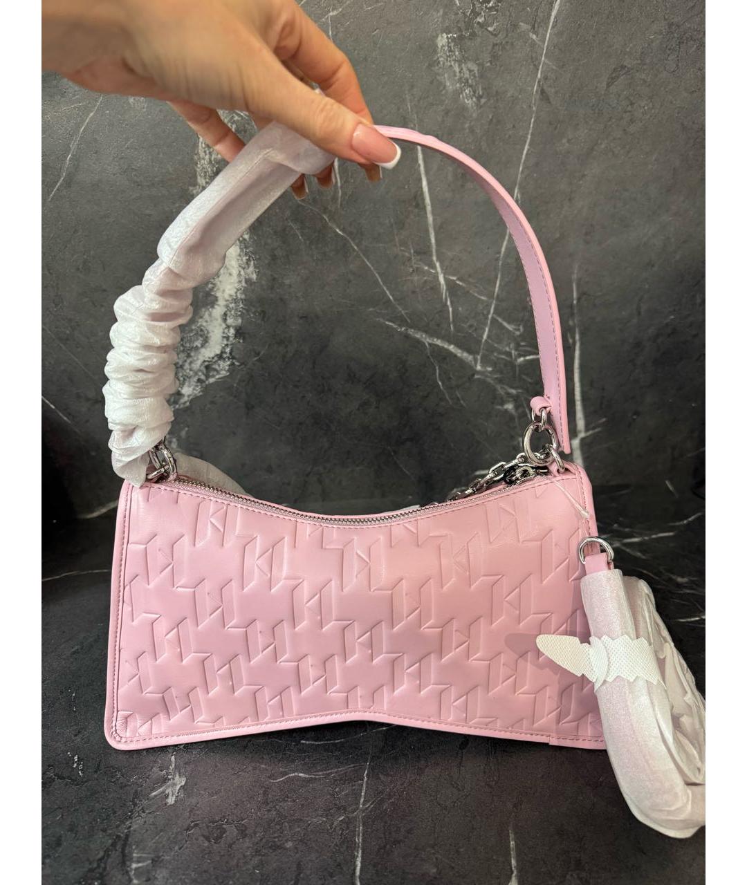 KARL LAGERFELD Розовая кожаная сумка через плечо, фото 3