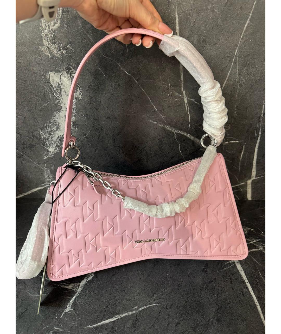 KARL LAGERFELD Розовая кожаная сумка через плечо, фото 9