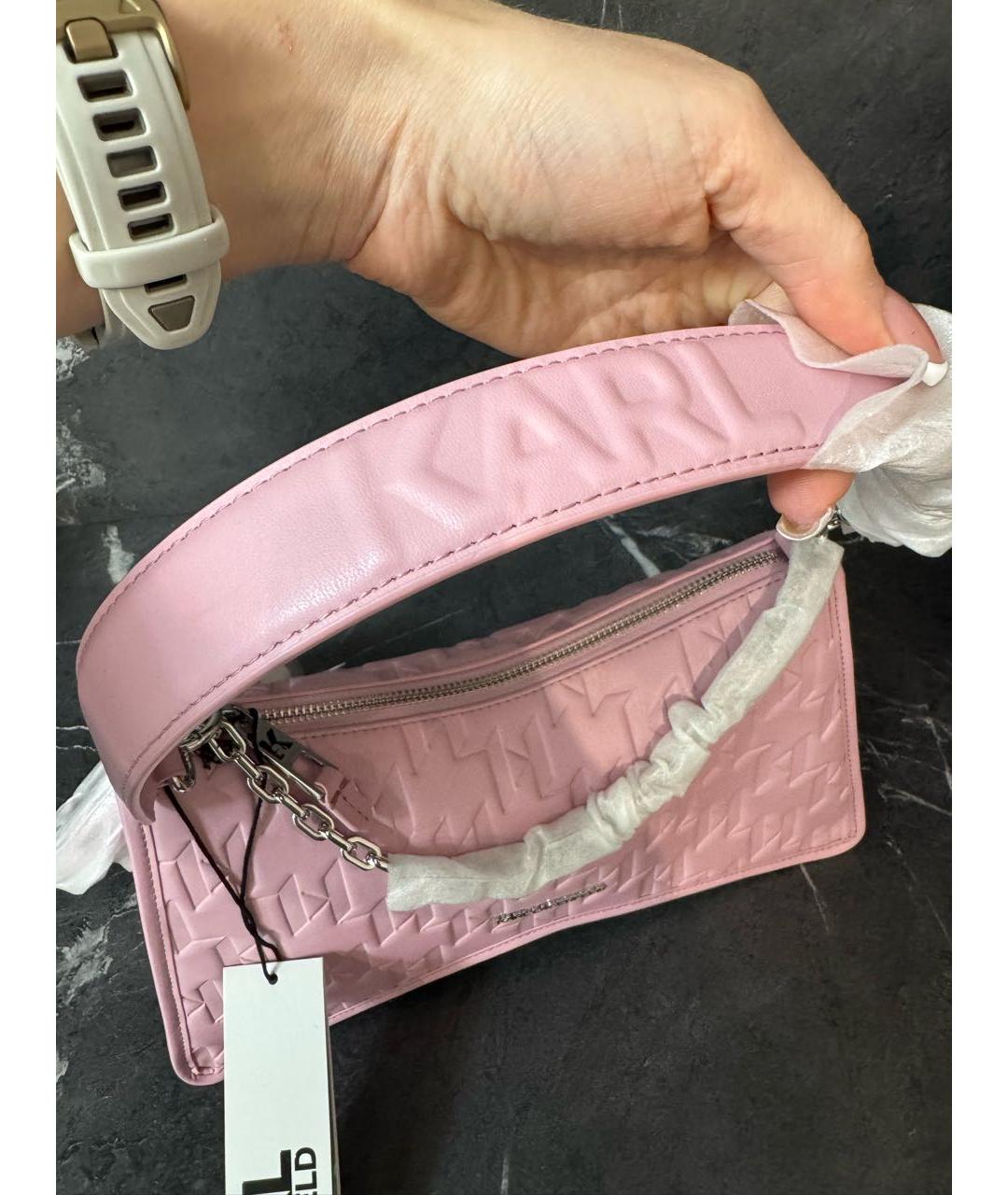 KARL LAGERFELD Розовая кожаная сумка через плечо, фото 8