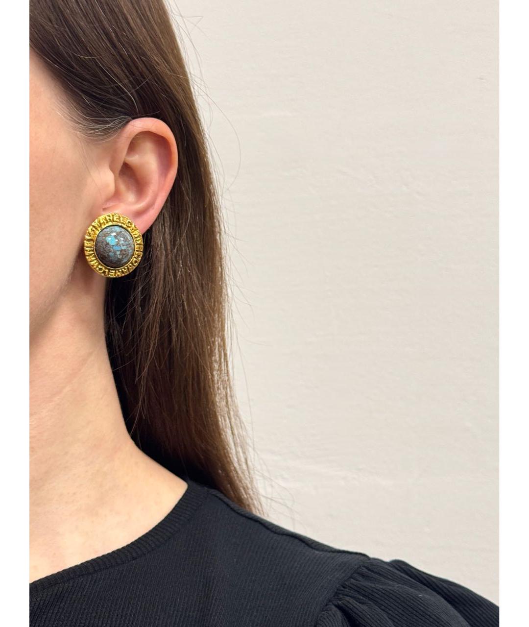 CHANEL Голубые позолоченные клипсы, фото 7