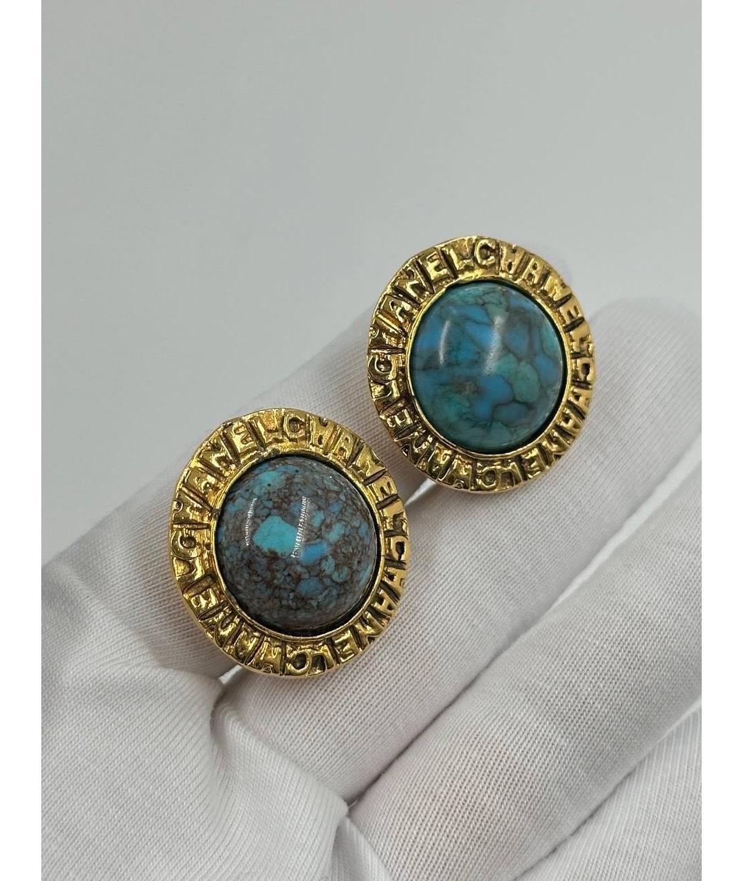 CHANEL Голубые позолоченные клипсы, фото 5