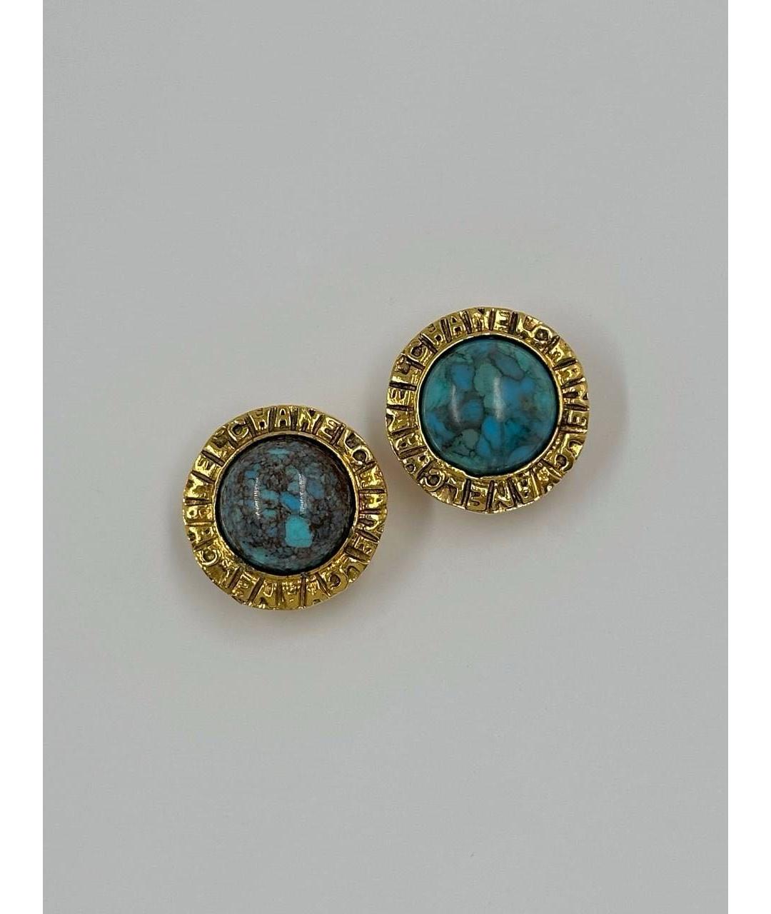 CHANEL Голубые позолоченные клипсы, фото 8