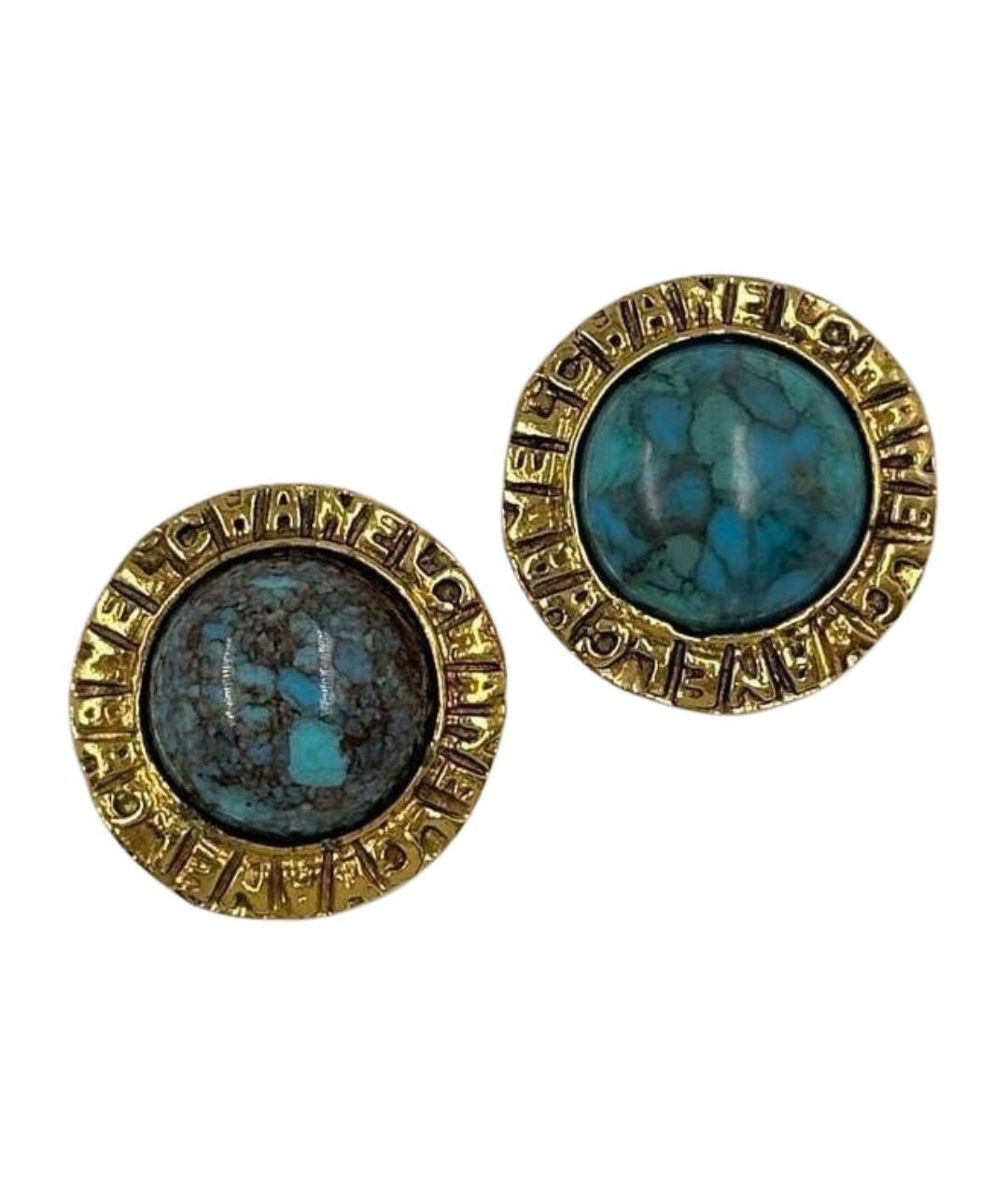 CHANEL Голубые позолоченные клипсы, фото 1