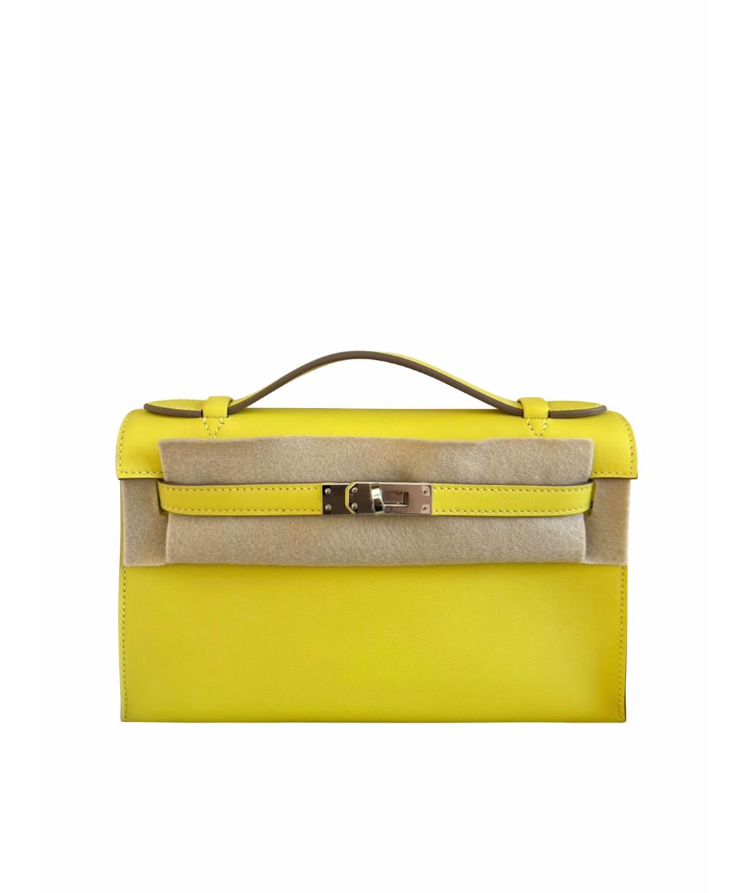 HERMES Желтая кожаная сумка с короткими ручками, фото 1