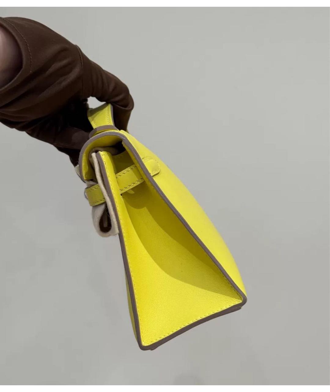 HERMES Желтая кожаная сумка с короткими ручками, фото 3