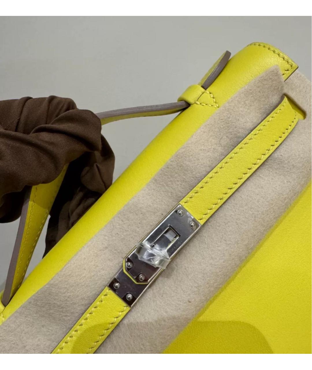 HERMES Желтая кожаная сумка с короткими ручками, фото 5