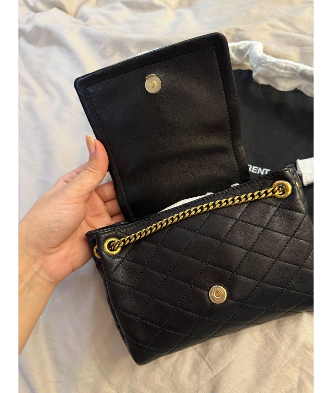 SAINT LAURENT Черная кожаная сумка с короткими ручками, фото 4