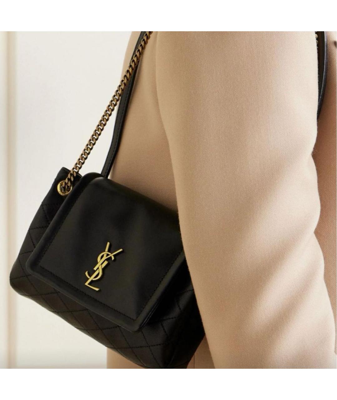 SAINT LAURENT Черная кожаная сумка с короткими ручками, фото 8