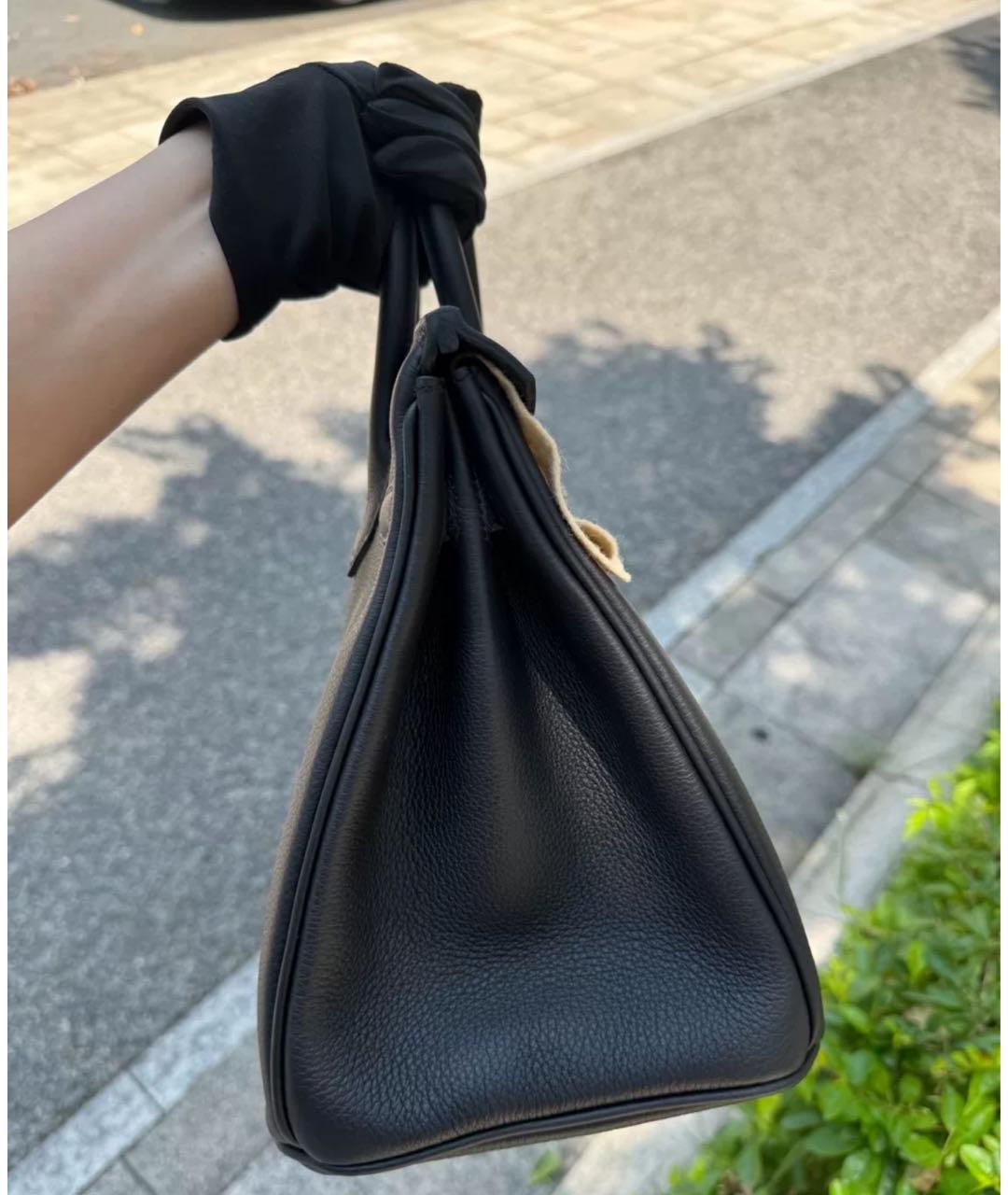 HERMES Черная кожаная сумка с короткими ручками, фото 4