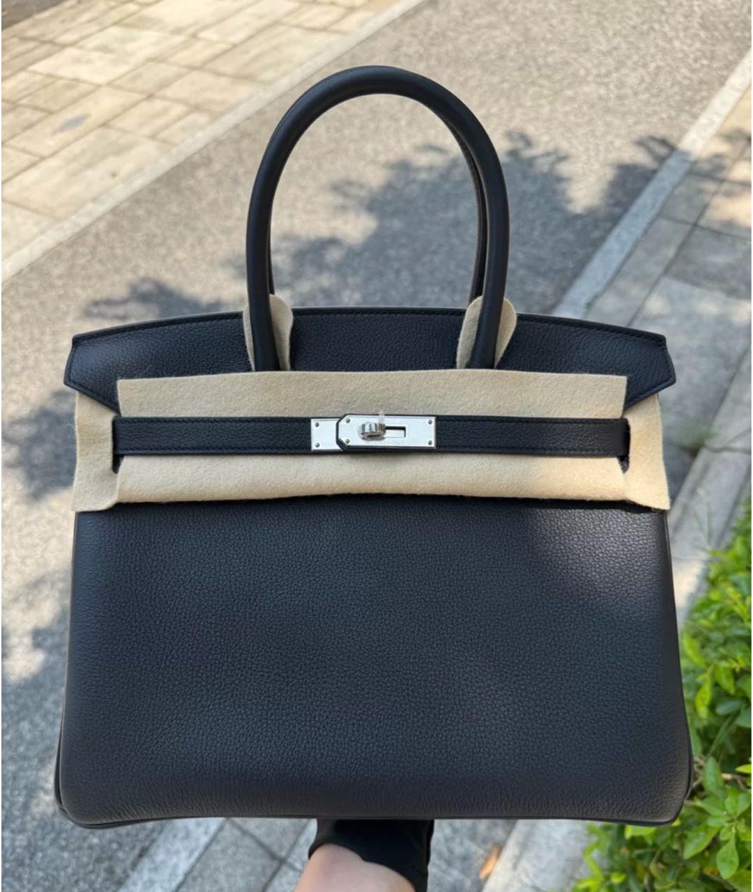 HERMES Черная кожаная сумка с короткими ручками, фото 6